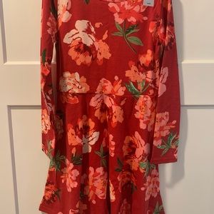 **Girls - Long-sleeve Red Floral Summer Dress!**